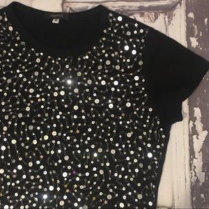 JOSEPH.G Black Cropped Tee With Silver Stars  Sz S